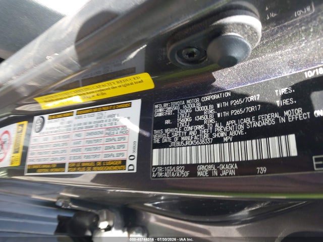 Продажа на аукционе авто 2019 Toyota 4runner Sr5 Premium, vin: JTEBU5JR0K5638337, номер лота: 45744316
