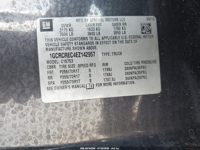 1GCRCREC4EZ142957 Chevrolet Silverado 1500 Lt