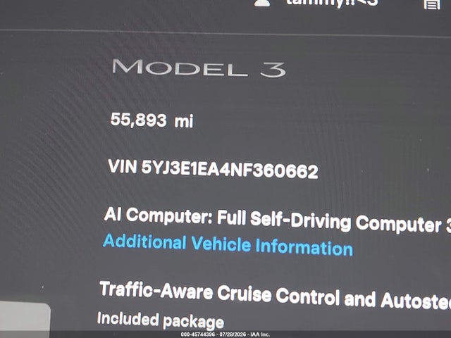 Aukcja sprzedaży 2022 Tesla Model 3 Rear-wheel Drive, vin: 5YJ3E1EA4NF360662, numer aukcji: 45744396