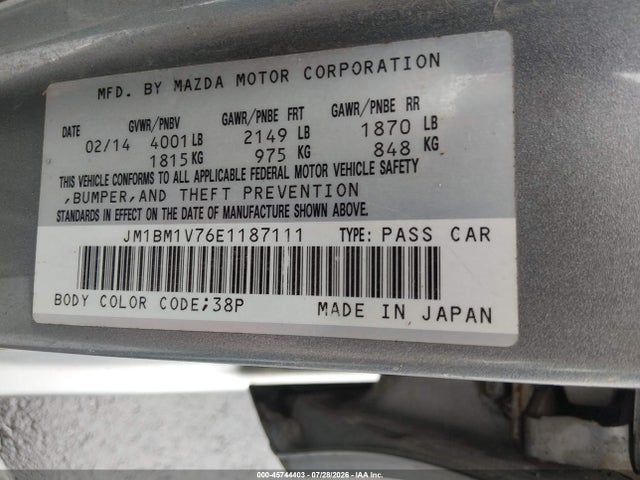 Aukcja sprzedaży 2014 Mazda Mazda3 I Touring, vin: JM1BM1V76E1187111, numer aukcji: 45744403