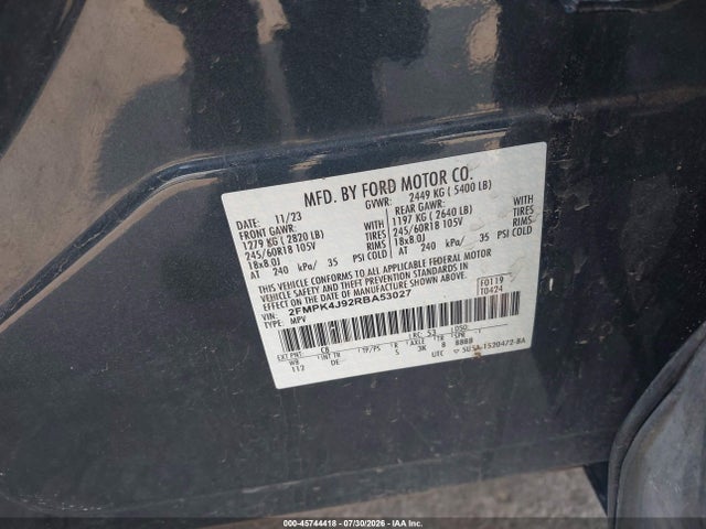 Продажа на аукционе авто 2024 Ford Edge Sel, vin: 2FMPK4J92RBA53027, номер лота: 45744418