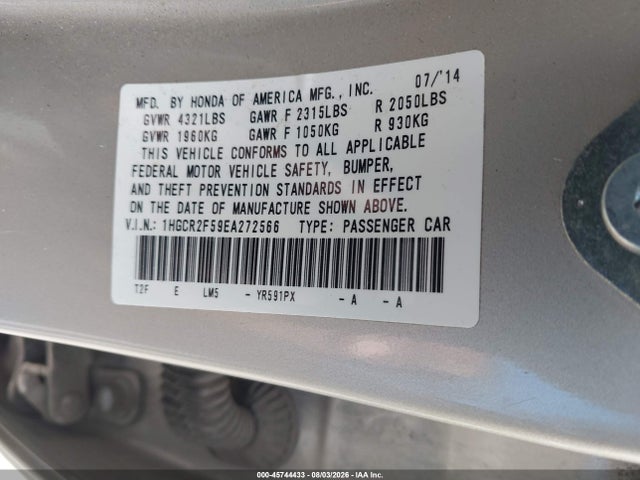 Aukcja sprzedaży 2014 Honda Accord Sport, vin: 1HGCR2F59EA272566, numer aukcji: 45744433