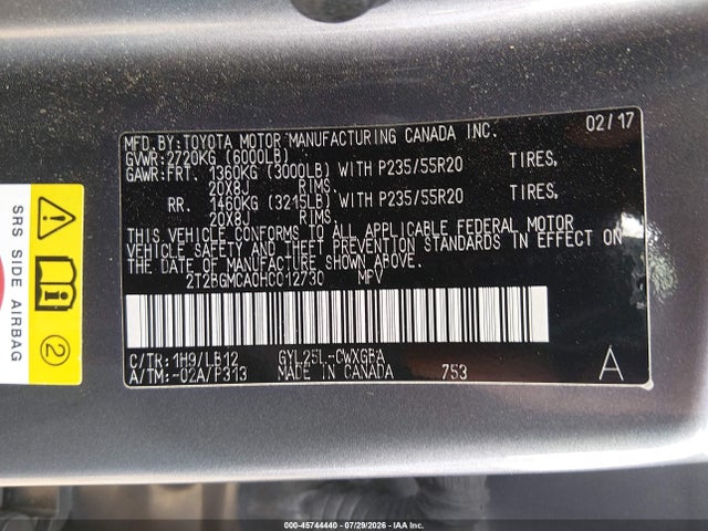 45744440 :رقم المزاد ، 2T2BGMCA0HC012730 vin ، 2017 Lexus Rx 450h مزاد بيع