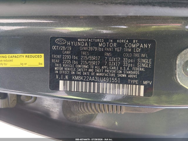 Aukcja sprzedaży 2020 Hyundai Kona Sel, vin: KM8K22AA3LU491551, numer aukcji: 45744479