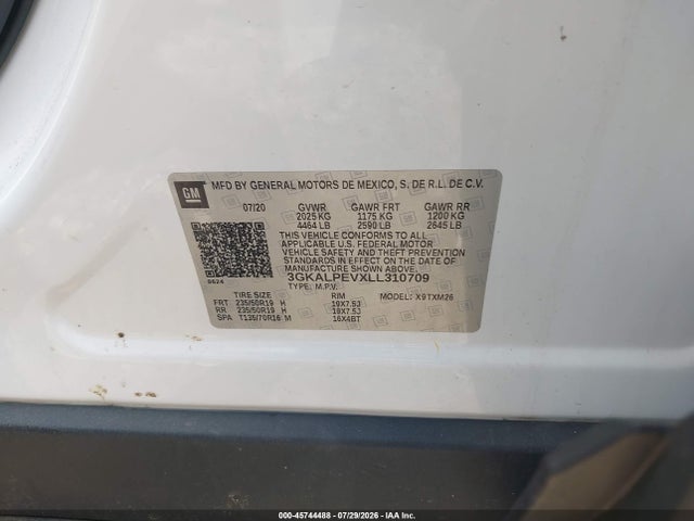 45744488 :رقم المزاد ، 3GKALPEVXLL310709 vin ، 2020 Gmc Terrain Fwd Slt مزاد بيع