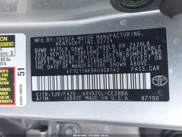 Toyota CAMRY LE 2024 4T1C11AK9RU908142 Image 9