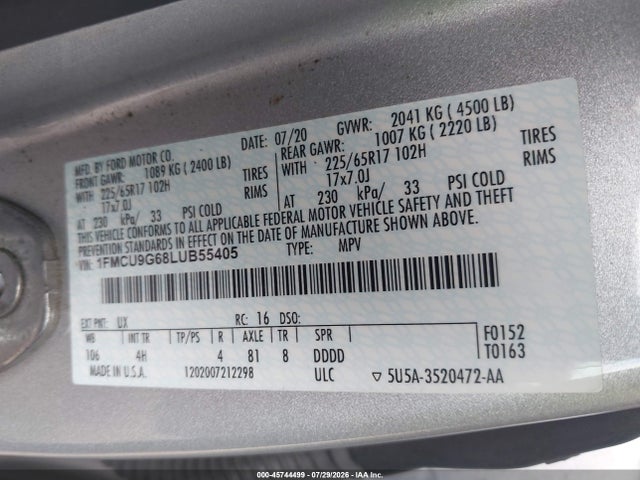 Ford ESCAPE SE 2020 1FMCU9G68LUB55405 Image 9
