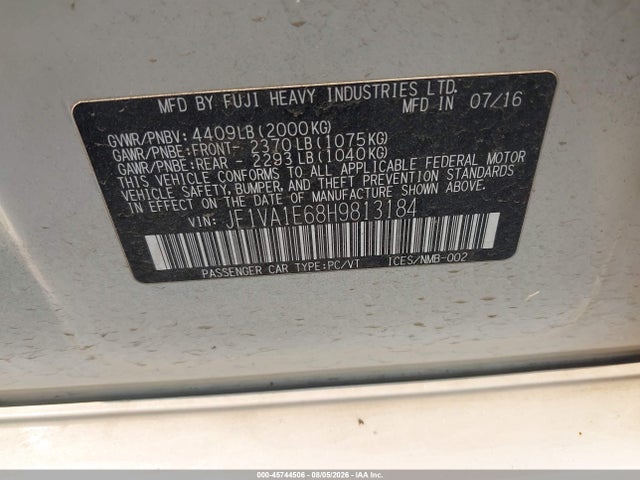 Subaru Wrx Premium 2017 JF1VA1E68H9813184 Image 9