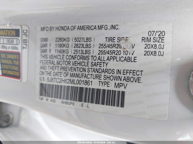 2021 Acura Rdx A-spec Package მანქანა იყიდება აუქციონზე, vin: 5J8TC2H62ML001861, აუქციონის ნომერი: 45744525