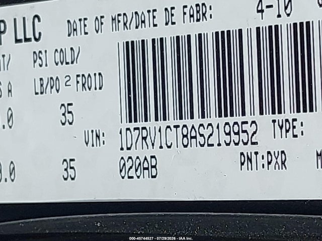 Продажа на аукционе авто 2010 Dodge Ram 1500 Laramie, vin: 1D7RV1CT8AS219952, номер лота: 45744527