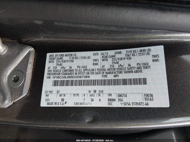 Продажа на аукционе авто 2013 Ford Escape Titanium, vin: 1FMCU9J95DUD67389, номер лота: 45744535