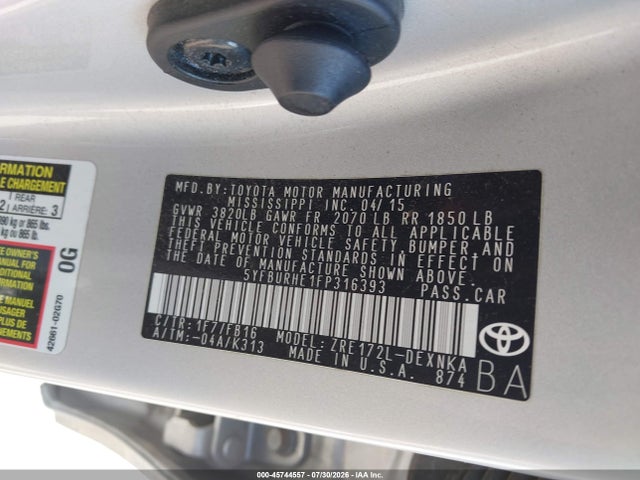 Toyota Corolla Le Plus 2015 5YFBURHE1FP316393 Image 9