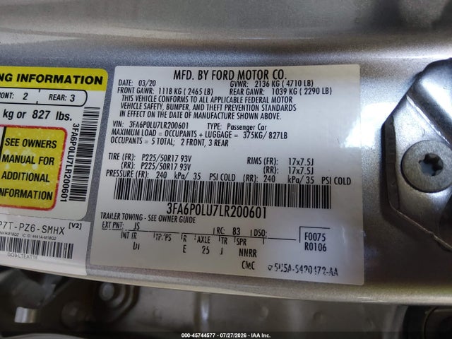 3FA6P0LU7LR200601 Ford Fusion Hybrid Se