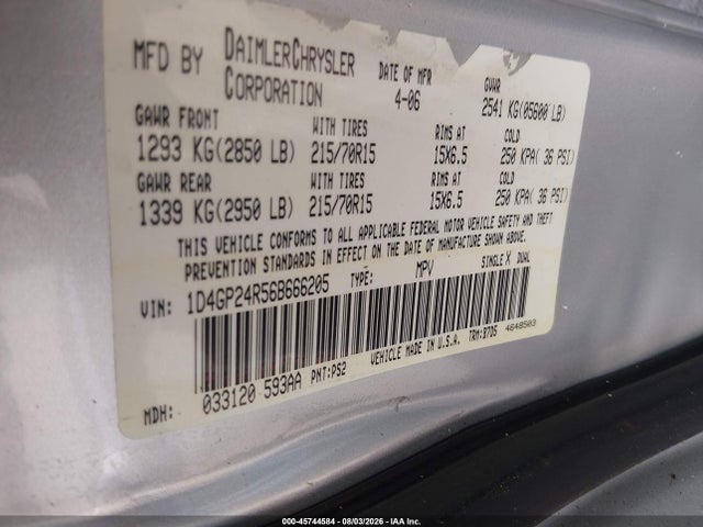 Продаж на аукціоні авто 2006 Dodge Grand Caravan Se, vin: 1D4GP24R56B666205, номер лоту: 45744584