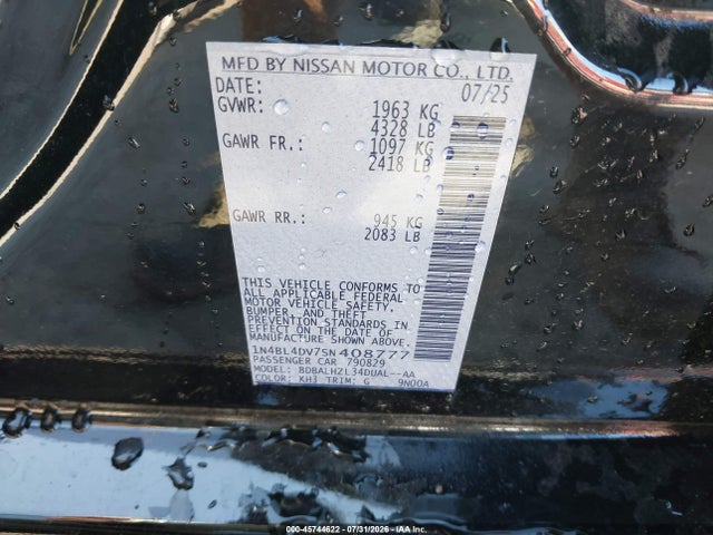 Продажа на аукционе авто 2025 Nissan Altima Sv Fwd, vin: 1N4BL4DV7SN408777, номер лота: 45744622