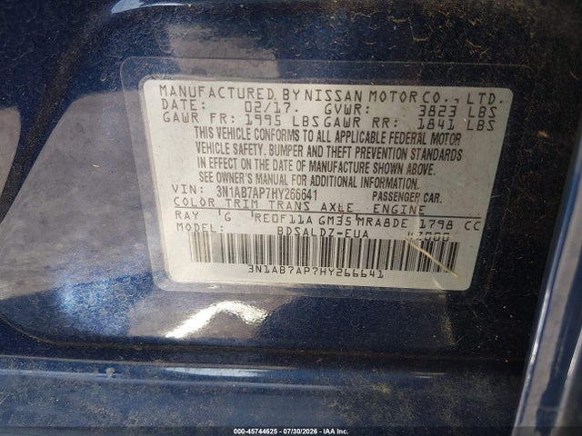Продаж на аукціоні авто 2017 Nissan Sentra Sv, vin: 3N1AB7AP7HY266641, номер лоту: 45744625