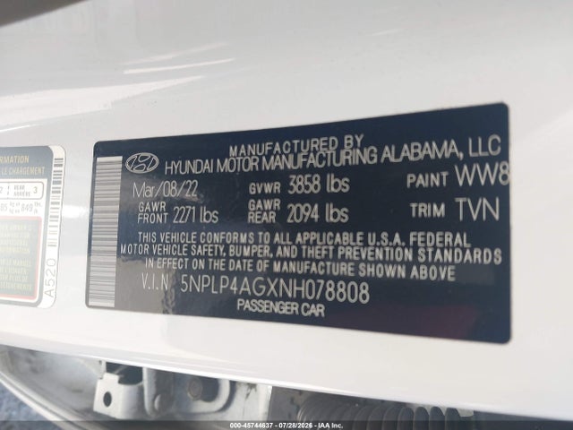 5NPLP4AGXNH078808 Hyundai Elantra Limited