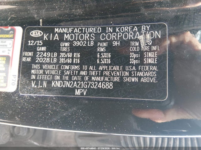 Aukcja sprzedaży 2016 Kia Soul, vin: KNDJN2A21G7324688, numer aukcji: 45744640