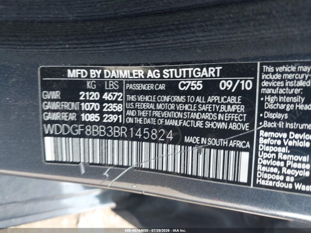 2011 Mercedes-benz C 300 Luxury 4matic/sport 4matic მანქანა იყიდება აუქციონზე, vin: WDDGF8BB3BR145824, აუქციონის ნომერი: 45744650