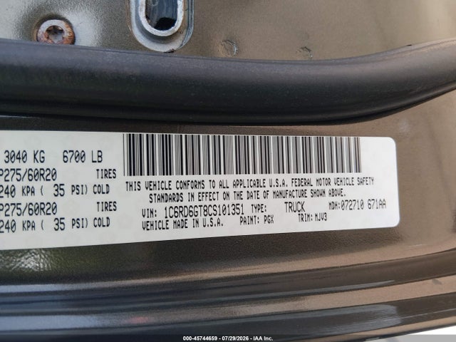 2012 Ram 1500 Lone Star მანქანა იყიდება აუქციონზე, vin: 1C6RD6GT8CS101351, აუქციონის ნომერი: 45744659