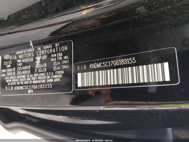 Продажа на аукционе авто 2016 Kia Sedona Sx, vin: KNDMC5C17G6183155, номер лота: 45744670