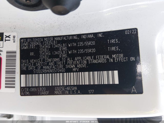 Toyota Highlander Limited 2022 5TDDZRBH6NS570460 Image 9