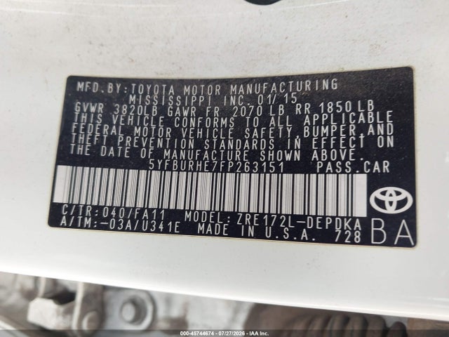 5YFBURHE7FP263151 Toyota COROLLA L