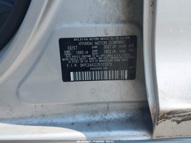 Продаж на аукціоні авто 2018 Hyundai Accent Se, vin: 3KPC24A32JE015373, номер лоту: 45744687