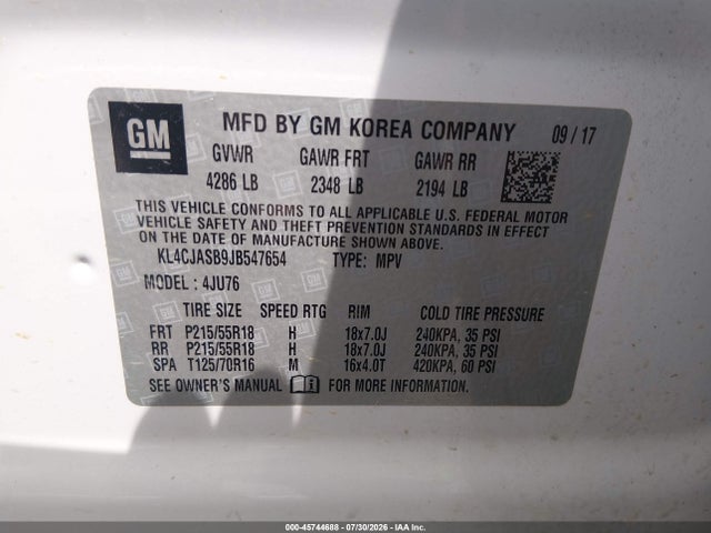 Aukcja sprzedaży 2018 Buick Encore Preferred, vin: KL4CJASB9JB547654, numer aukcji: 45744688