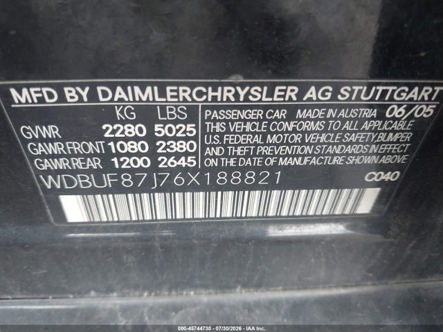 Продаж на аукціоні авто 2006 Mercedes-benz E 350 4matic, vin: WDBUF87J76X188821, номер лоту: 45744730
