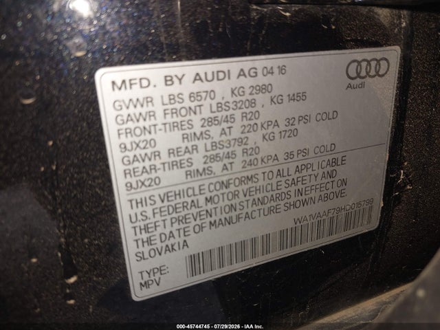Aukcja sprzedaży 2017 Audi Q7 3.0t Premium, vin: WA1VAAF79HD015799, numer aukcji: 45744745