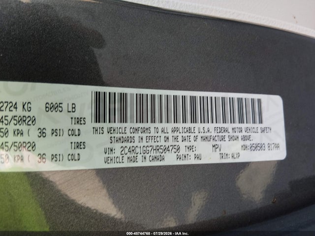 Aukcja sprzedaży 2017 Chrysler Pacifica Limited, vin: 2C4RC1GG7HR504750, numer aukcji: 45744768