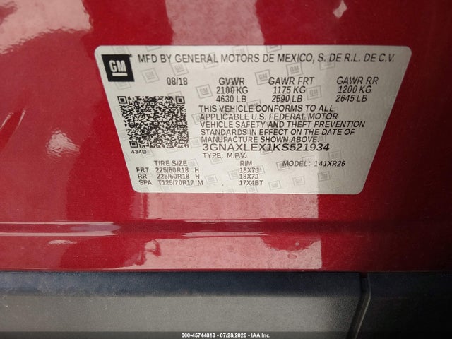 Chevrolet EQUINOX LT 2019 3GNAXLEX1KS521934 Image 9
