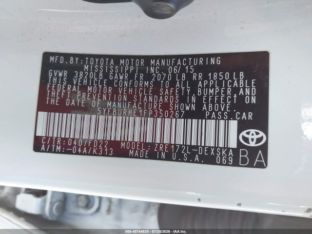 Toyota Corolla S Plus 2015 5YFBURHE1FP350267 Image 9
