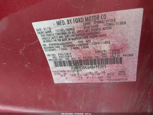Aukcja sprzedaży 2010 Ford Flex Limited, vin: 2FMGK5DC6ABA99395, numer aukcji: 45744850