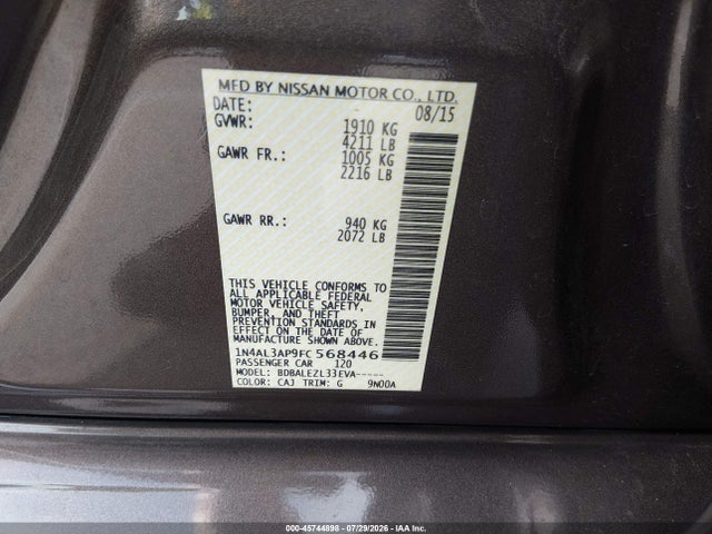 Nissan Altima 2.5 S 2015 1N4AL3AP9FC568446 Image 9