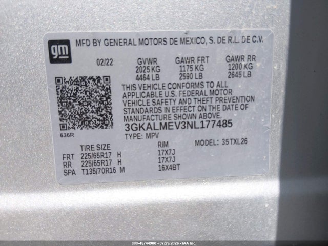 Продаж на аукціоні авто 2022 Gmc Terrain Fwd Sle, vin: 3GKALMEV3NL177485, номер лоту: 45744900