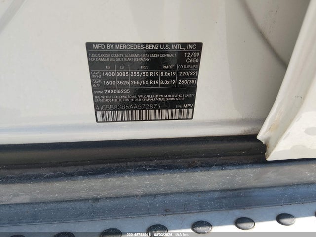 Aukcja sprzedaży 2010 Mercedes-benz Ml 350 4matic, vin: 4JGBB8GB5AA572875, numer aukcji: 45744916