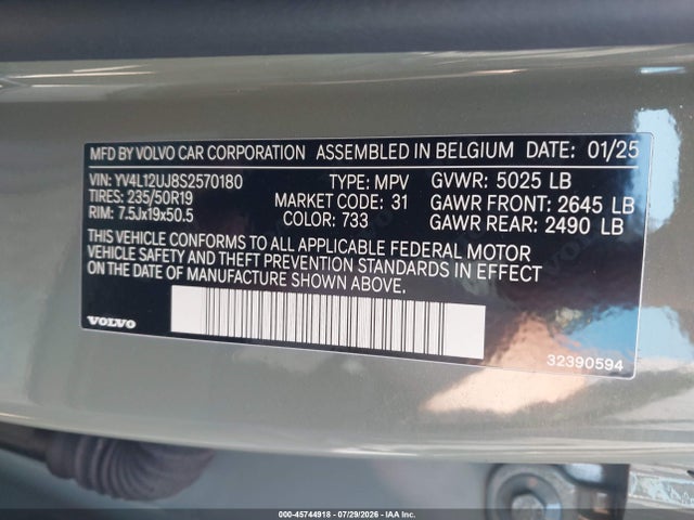 Aukcja sprzedaży 2025 Volvo Xc40 B5 Core Bright Theme, vin: YV4L12UJ8S2570180, numer aukcji: 45744918