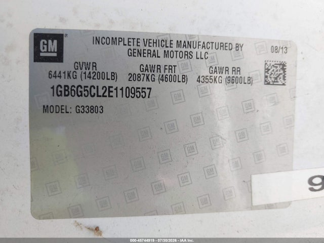 45744919 :رقم المزاد ، 1GB6G5CL2E1109557 vin ، 2014 Chevrolet Express Cutaway 4500 Diesel مزاد بيع