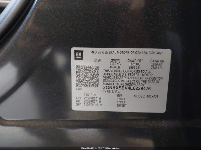 2GNAXSEV4L6229476 Chevrolet Equinox Awd Ls
