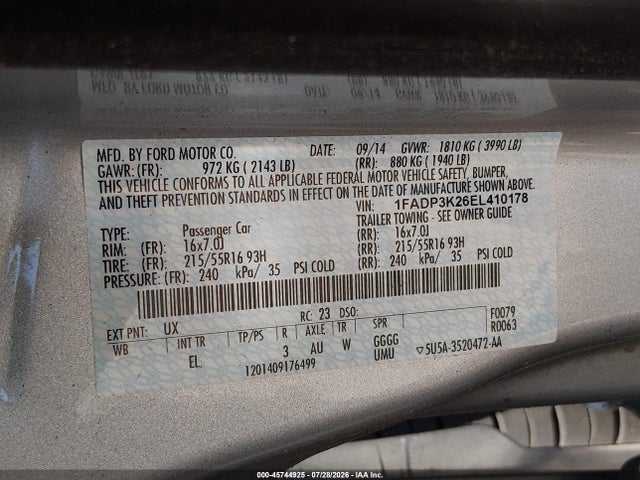 1FADP3K26EL410178 Ford FOCUS SE