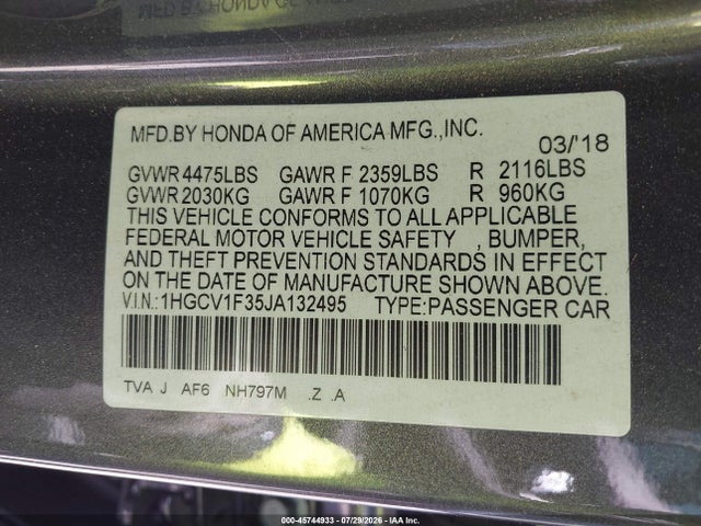 1HGCV1F35JA132495 Honda Accord Sport