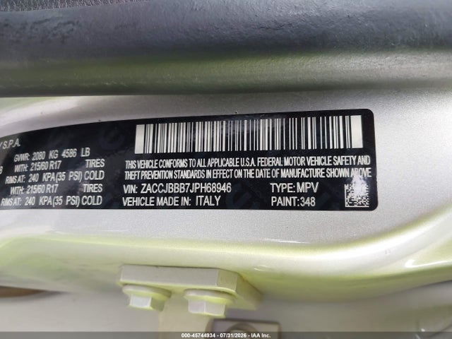 Aukcja sprzedaży 2018 Jeep Renegade Latitude 4x4, vin: ZACCJBBB7JPH68946, numer aukcji: 45744934