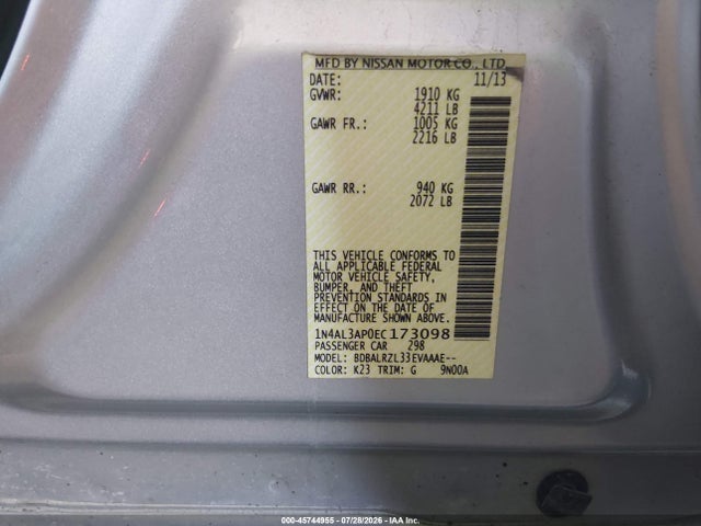 Nissan Altima 2.5 S 2014 1N4AL3AP0EC173098 Image 9
