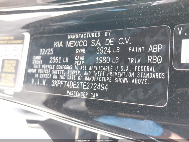 2026 Kia K4 Lxs მანქანა იყიდება აუქციონზე, vin: 3KPFT4DE2TE272494, აუქციონის ნომერი: 45744983