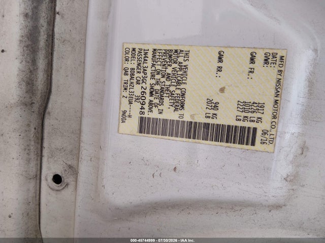 Aukcja sprzedaży 2016 Nissan Altima 2.5 Sr, vin: 1N4AL3AP3GC260948, numer aukcji: 45744999