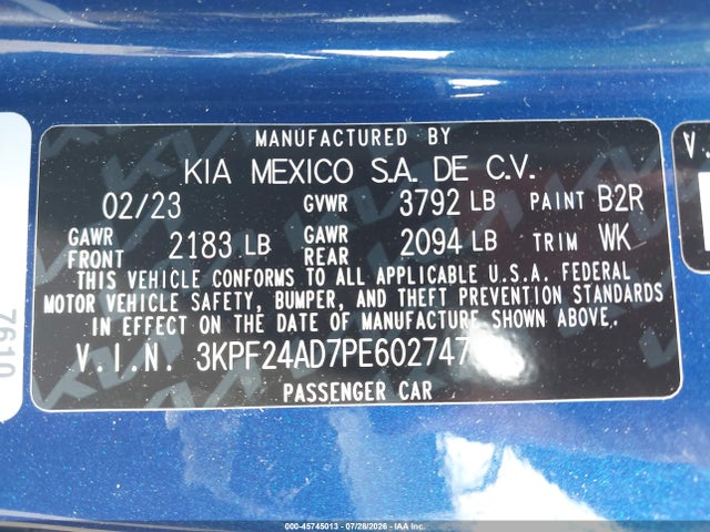 Продаж на аукціоні авто 2023 Kia Forte Lxs, vin: 3KPF24AD7PE602747, номер лоту: 45745013