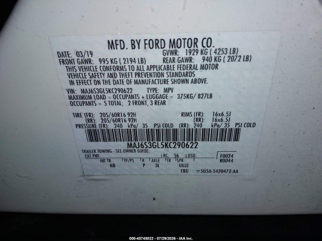 Ford Ecosport Se 2019 MAJ6S3GL5KC290622 Image 9