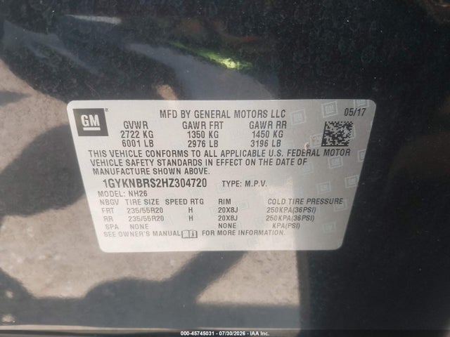 Aukcja sprzedaży 2017 Cadillac Xt5 Luxury, vin: 1GYKNBRS2HZ304720, numer aukcji: 45745031